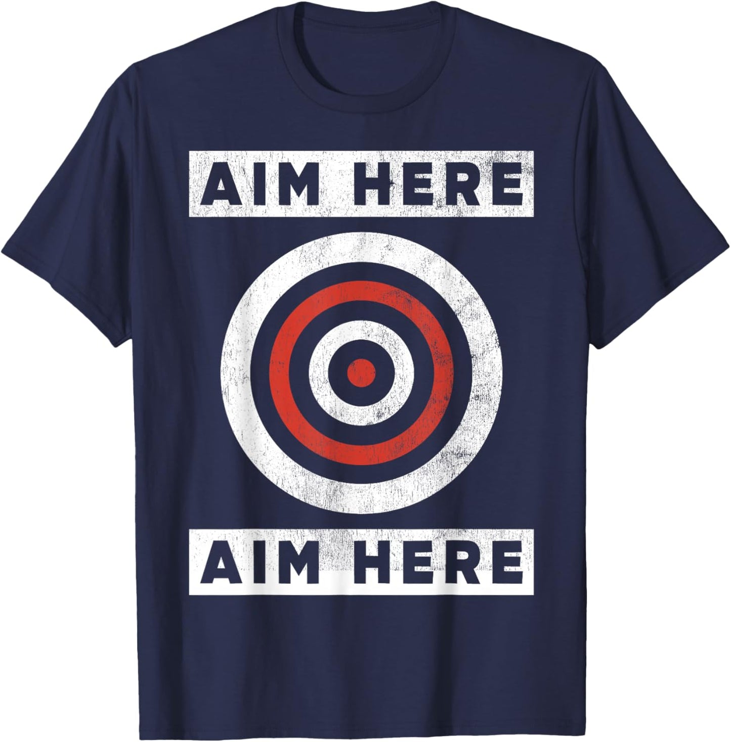 Funny Aim Here Darts Players Bullseye Target T-Shirt - T-Shirt | Navy