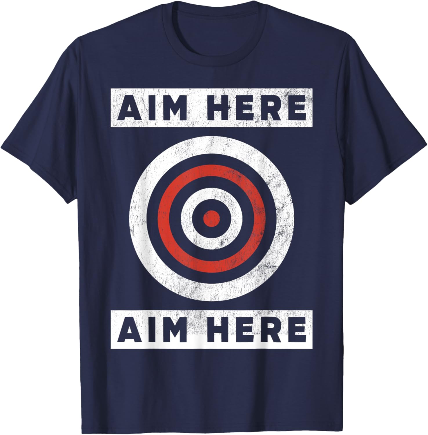 Funny Aim Here Darts Players Bullseye Target T-Shirt - T-Shirt | Navy