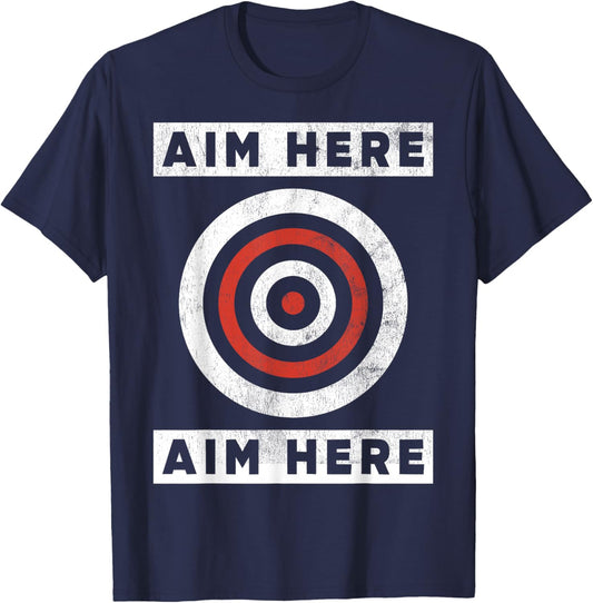 Funny Aim Here Darts Players Bullseye Target T-Shirt - T-Shirt | Navy