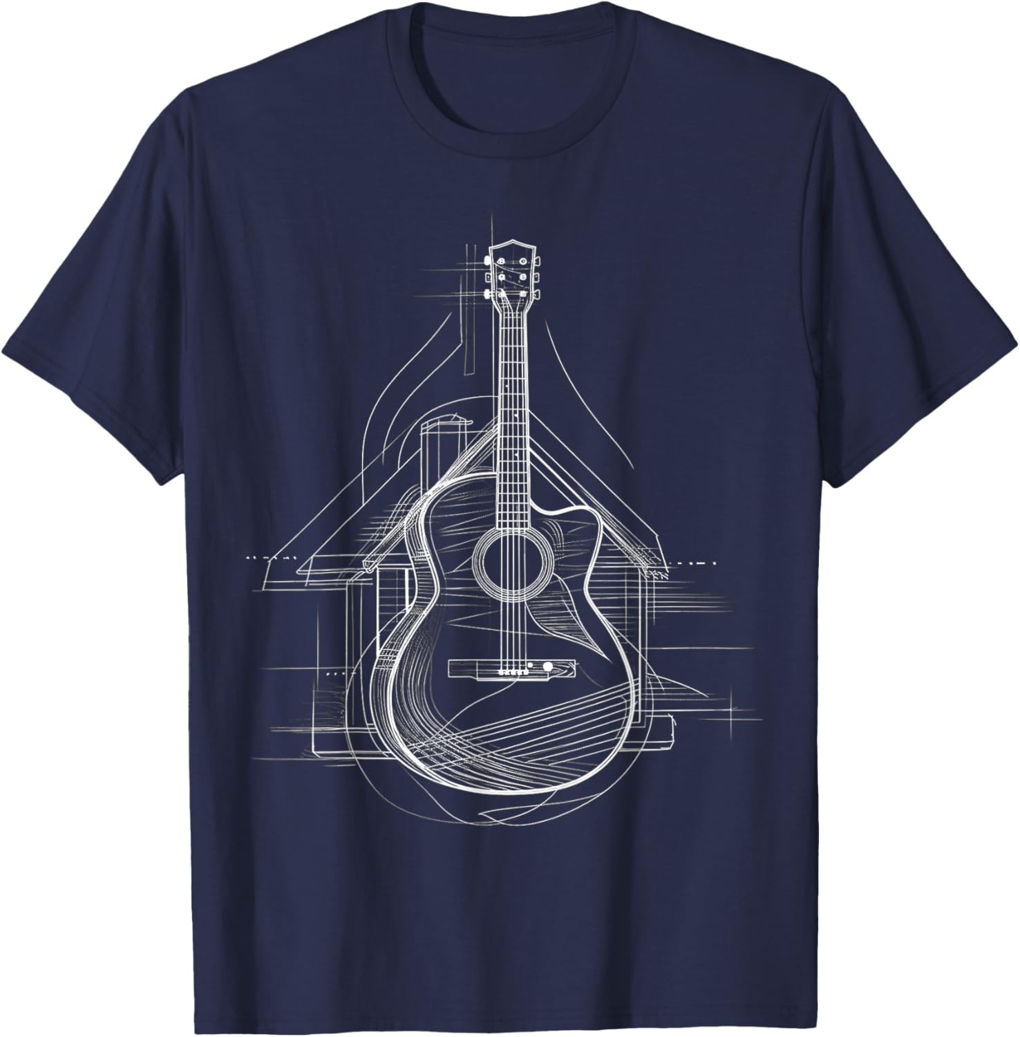Guitar Musical Instrument Drawing House Art Guitar T-Shirt - T-Shirt | Navy
