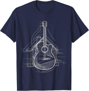 Guitar Musical Instrument Drawing House Art Guitar T-Shirt - T-Shirt | Navy