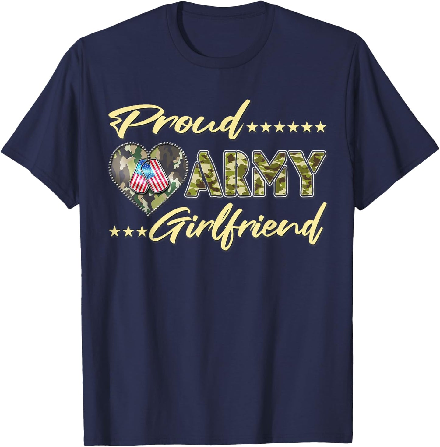 Proud Army Girlfriend - US Flag Dog Tags Military Lover Gift T-Shirt - T-Shirt | Navy