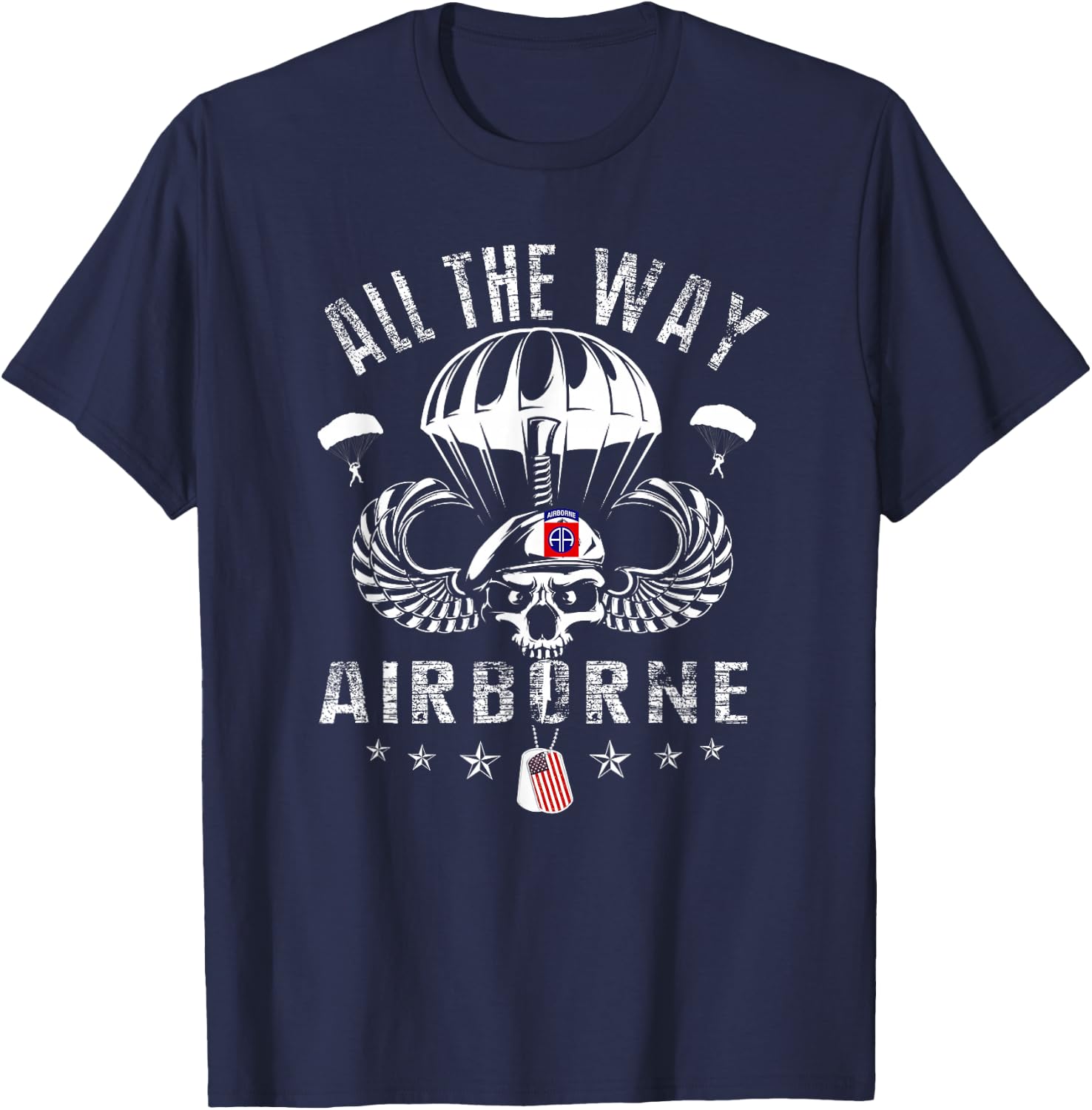 Vintage Army 82nd Airborne All The Way Skull Maroon Beret T-Shirt - T-Shirt | Navy