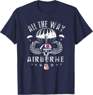 Vintage Army 82nd Airborne All The Way Skull Maroon Beret T-Shirt - T-Shirt | Navy