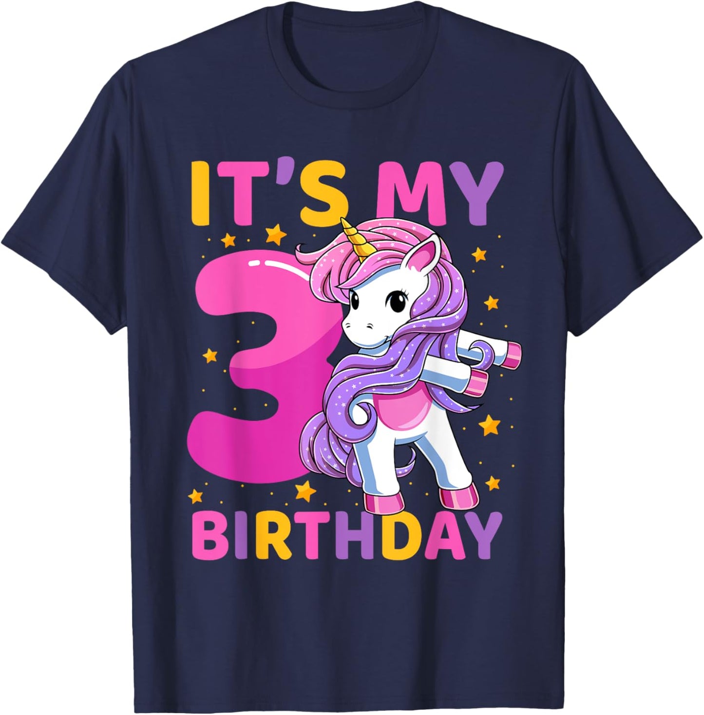 3 Years Old Unicorn Flossing 3rd Birthday Party Girls Kids T-Shirt - T-Shirt | Navy