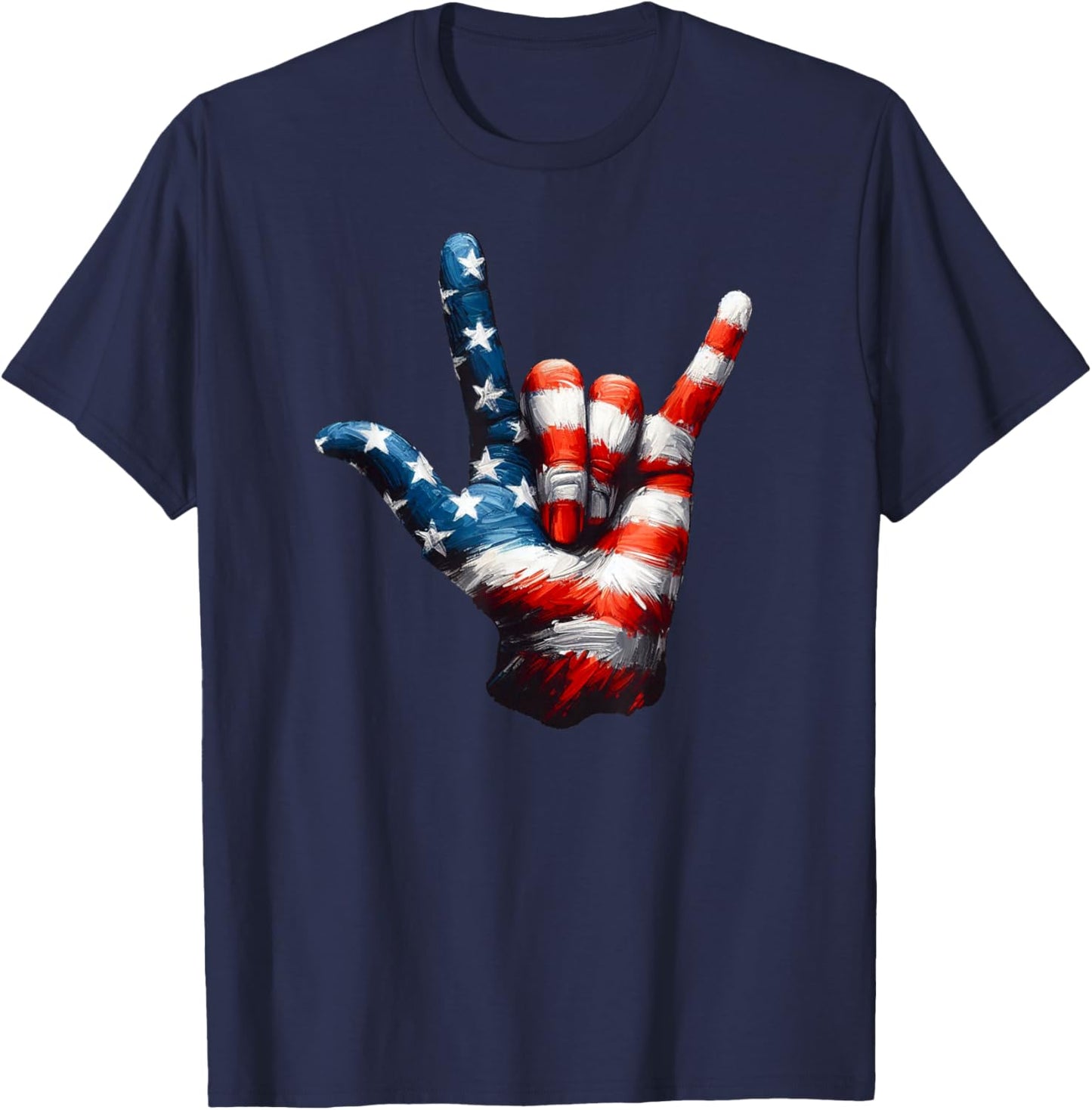 ASL USA Flag 'Love Sign' for Independence and Veterans Day T-Shirt - T-Shirt | Navy