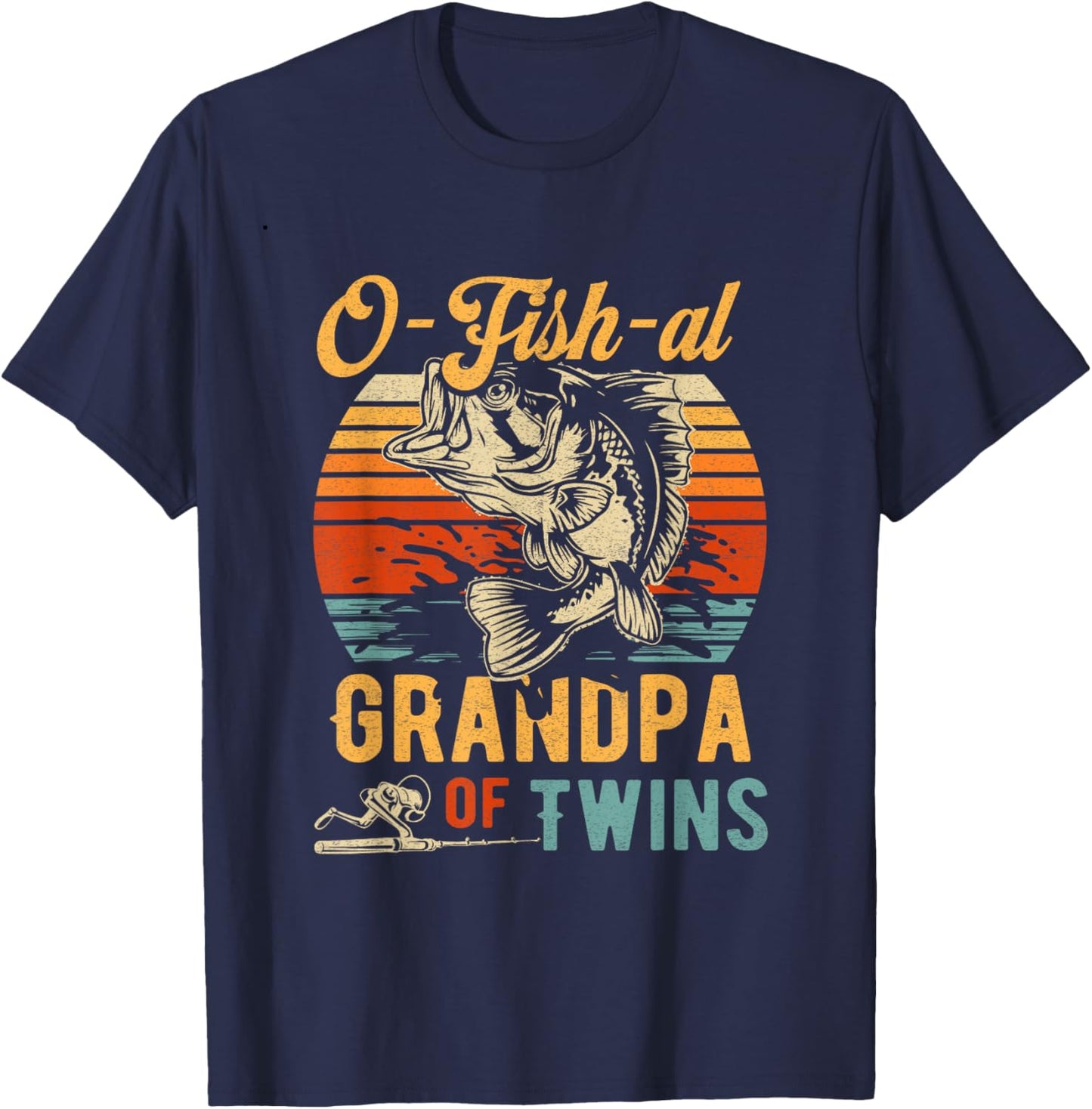 O Fish Al Grandpa Twins Baby Announcement Fishing Fisherman T-Shirt - T-Shirt | Navy