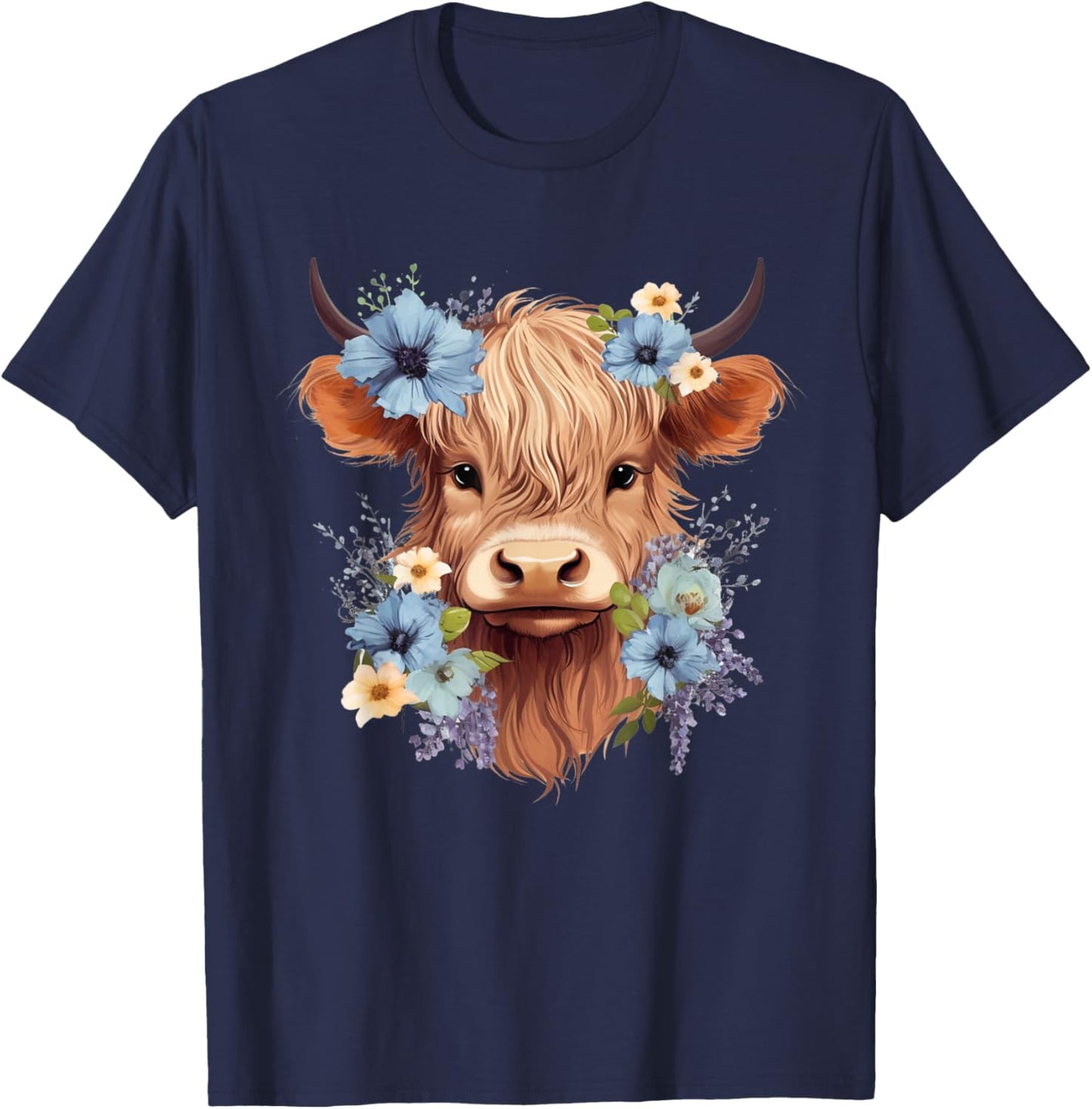 Cow, Scottish Highland Cow, Western Wear, Highland Cow , Small, Black T-Shirt - T-Shirt | Navy