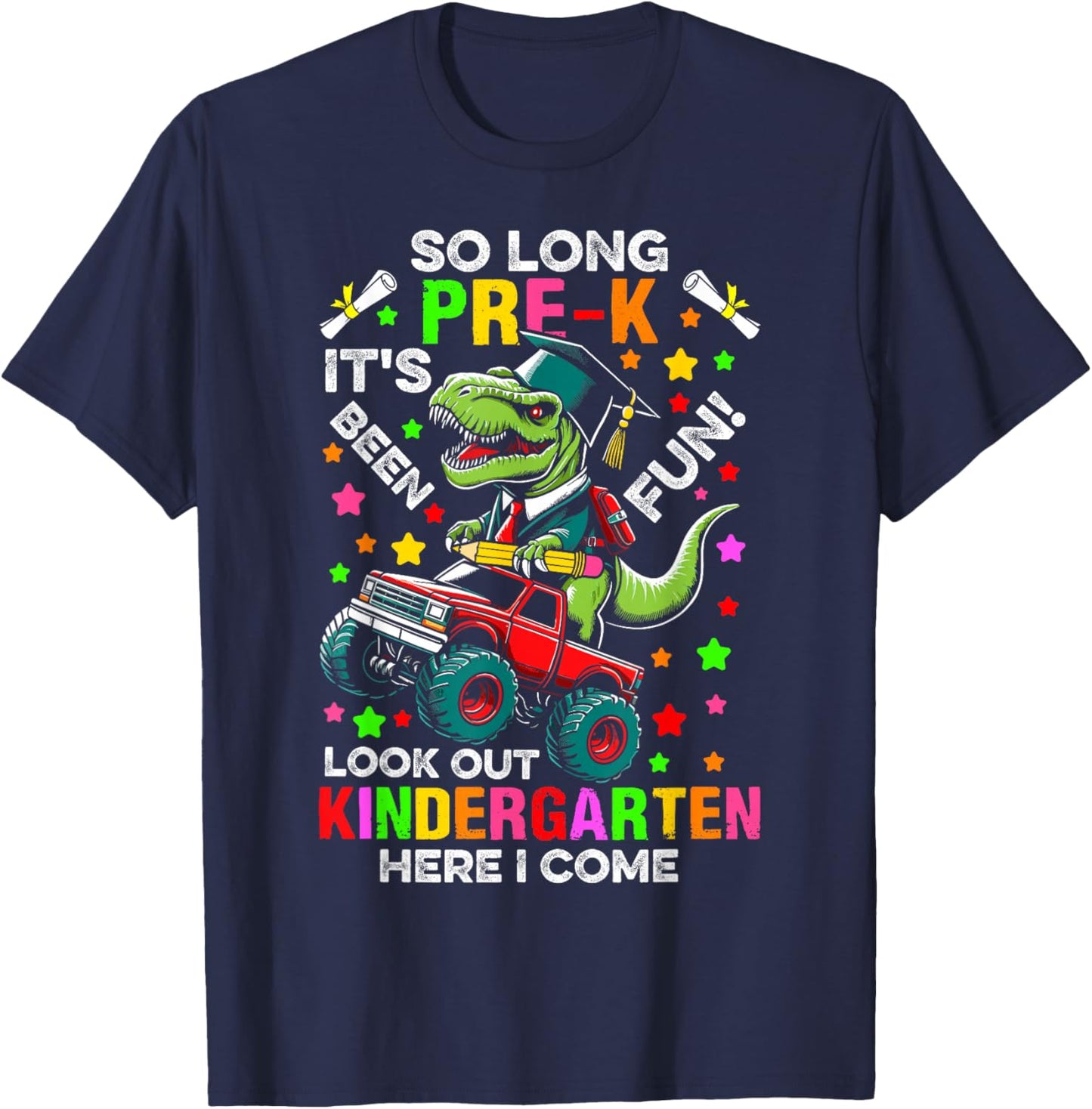 So long pre k its been fun dinosaur T-Rex monster truck Prek T-Shirt - T-Shirt | Navy