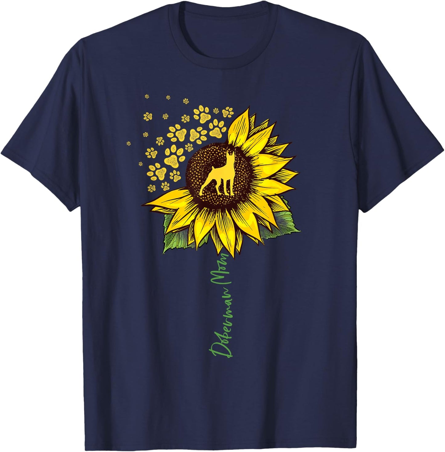 Doberman Mom Sunflower Doberman Pinscher Gifts Dog Mom Mama T-Shirt - T-Shirt | Navy