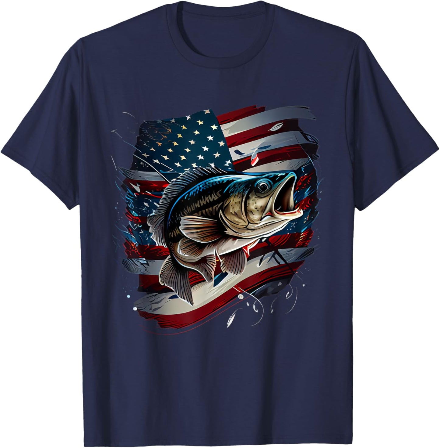 Fishing and an American Flag - Largemouth Bass Men T-Shirt - T-Shirt | Navy