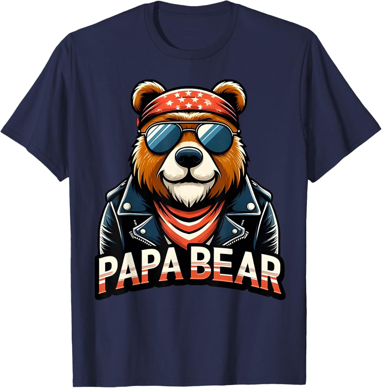 Papa Bear Shirt Fathers Day Gift Patriotic Proud Best Dad T-Shirt - T-Shirt | Navy