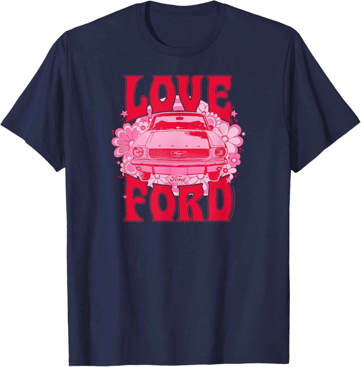 Ford - Mustang Vintage 1968 Retro Love Flowers , Black, S T-Shirt - T-Shirt | Navy
