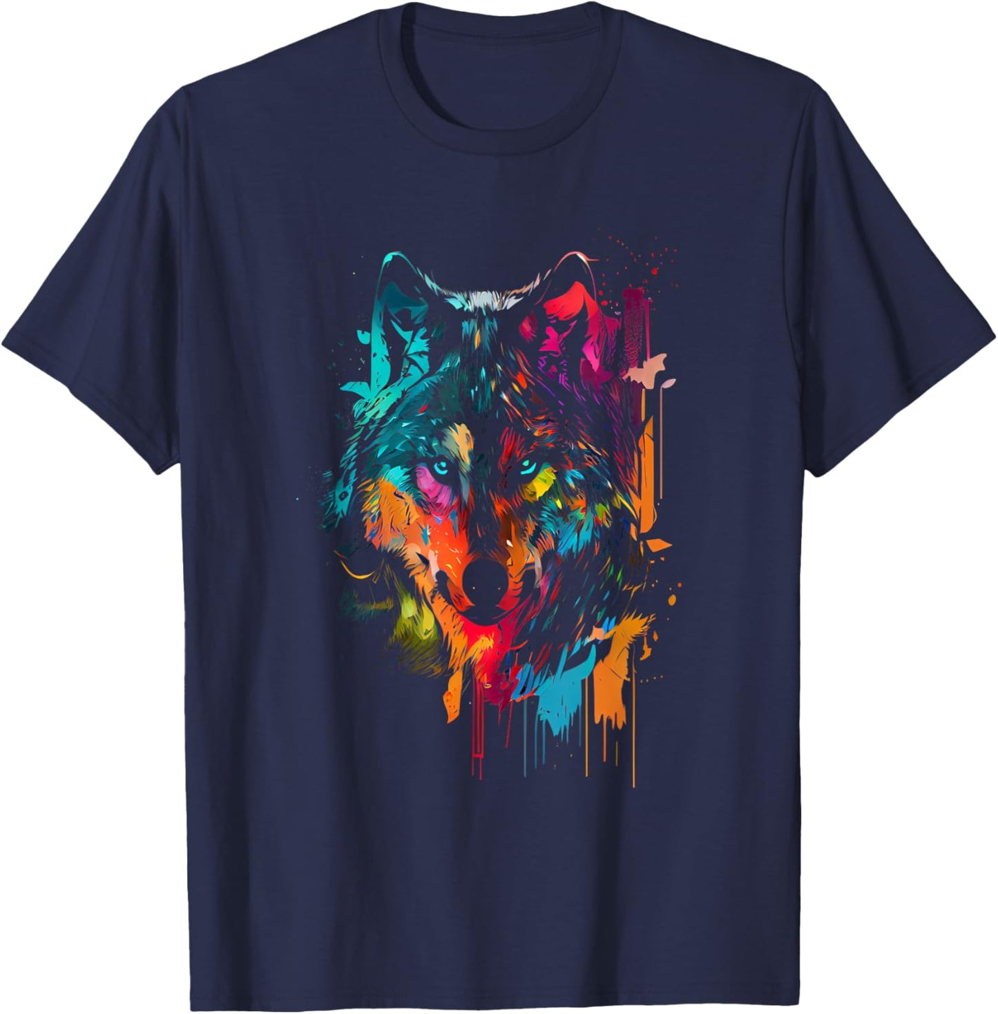 Wolf Color Colorful Hunter Forest Wolf Lover Big Wolf T-Shirt - T-Shirt | Navy