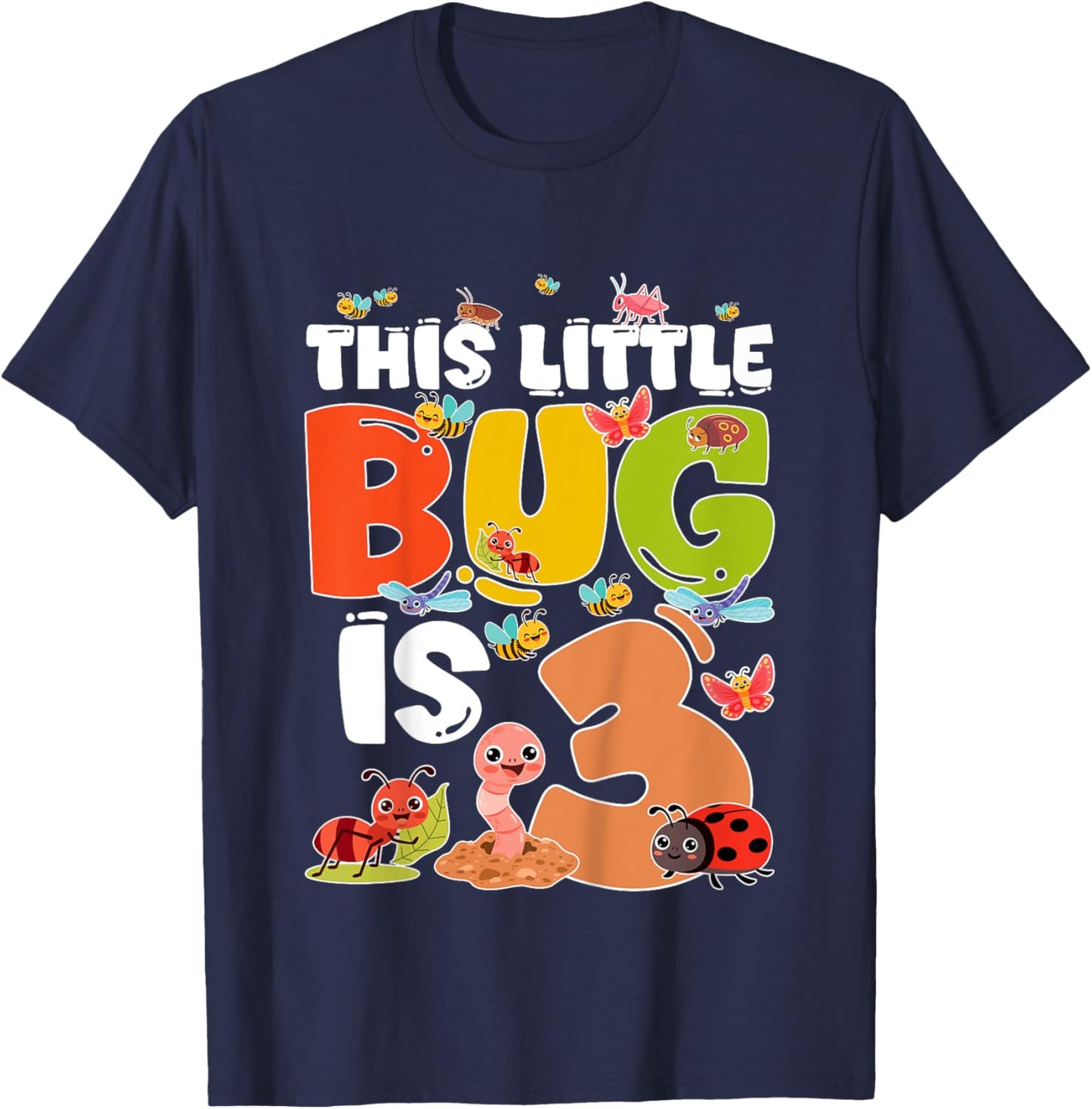 Kids 3rd Bug Birthday Three Year Old Bugs Birthday Insects T-Shirt - T-Shirt | Navy