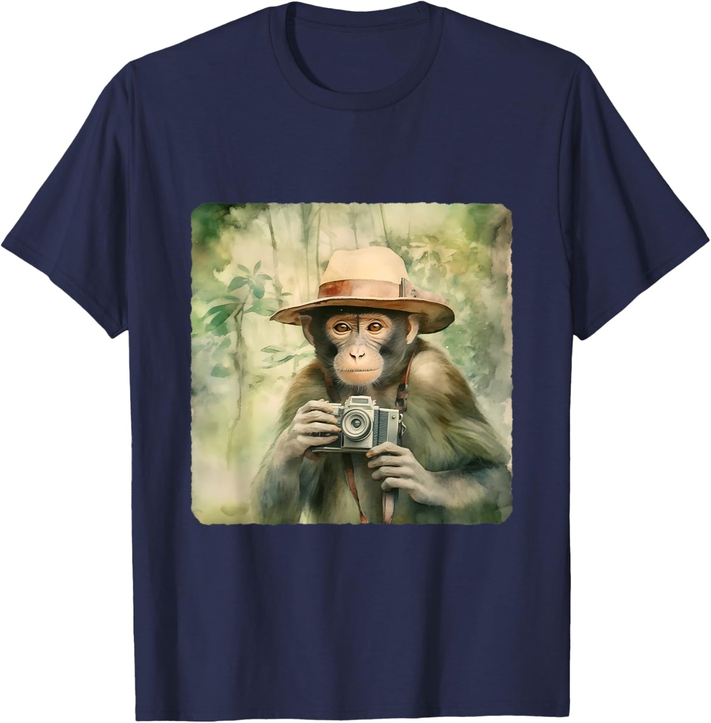 Photographer Monkey In The Jungle. Wildlife, Photography T-Shirt - T-Shirt | Navy