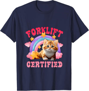 Cat Forklift Certified Funny Pink Boho Rainbow For Cat Lover T-Shirt - T-Shirt | Navy