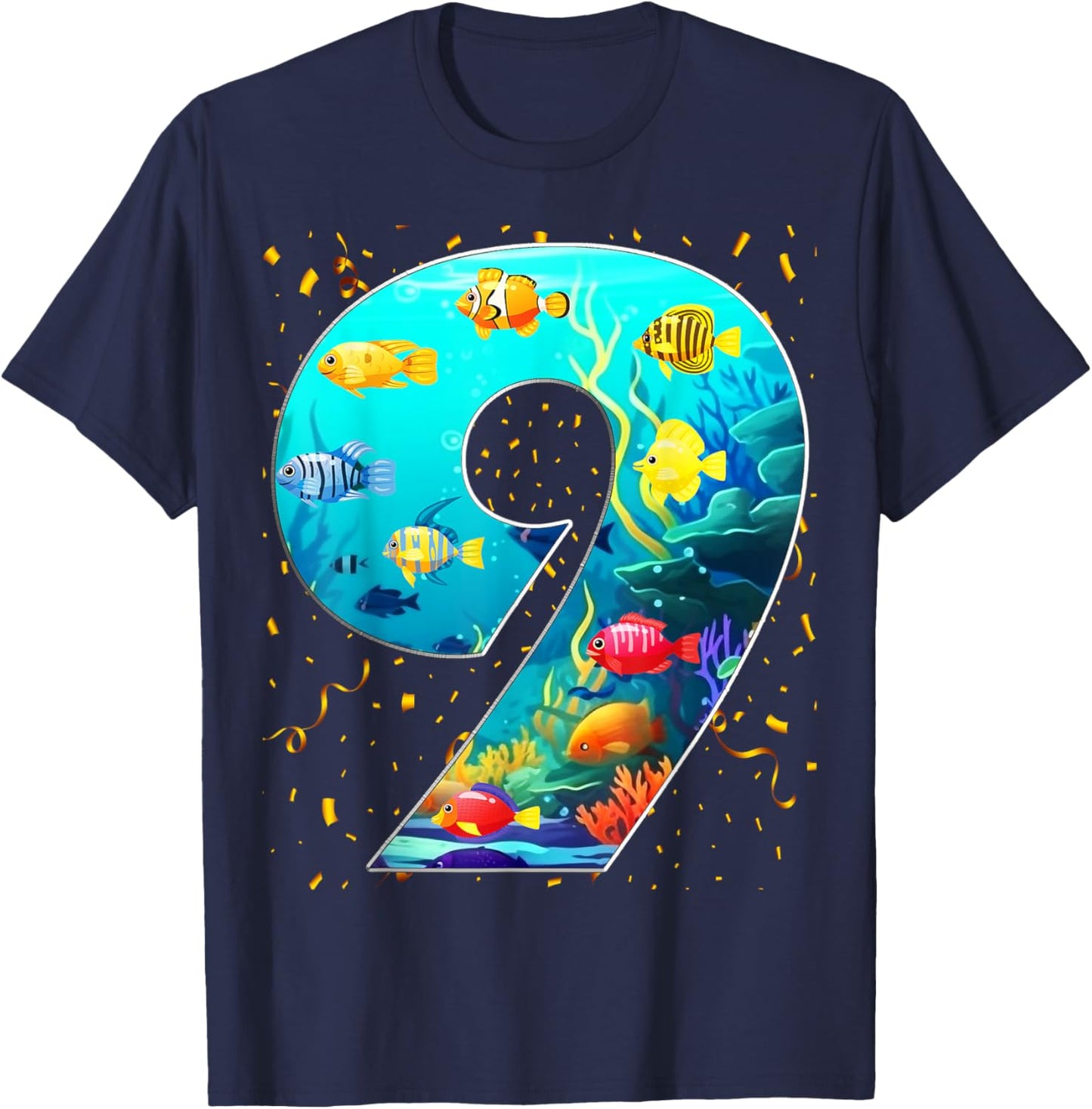 9th Birthday Party 9 Year Old Sea Fish Aquarium Birthday Boy T-Shirt - T-Shirt | Navy