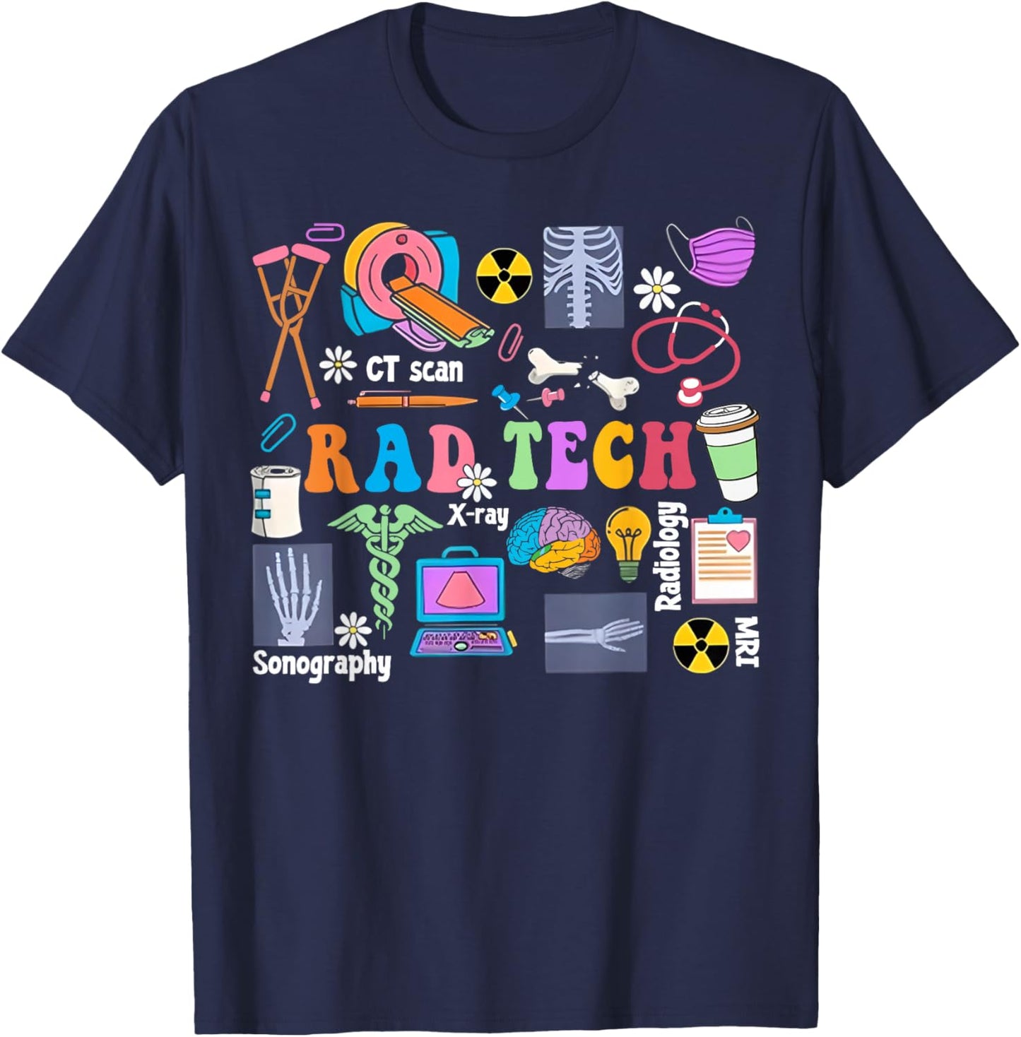 Cute Rad Tech Retro Groovy Radiology Technician X-Ray Tech T-Shirt - T-Shirt | Navy