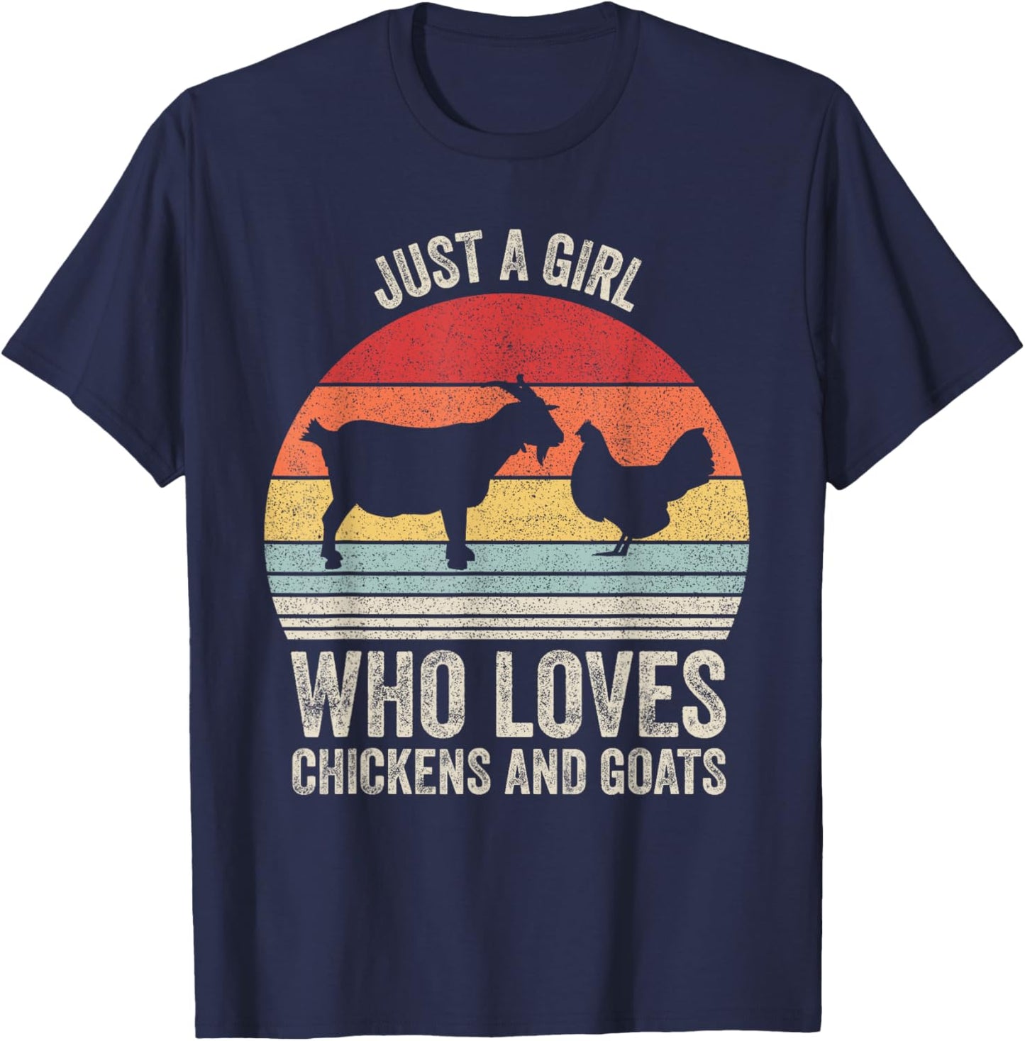 Retro Just A Girl Who Loves Chickens And Goats Farmer Girl T-Shirt - T-Shirt | Navy
