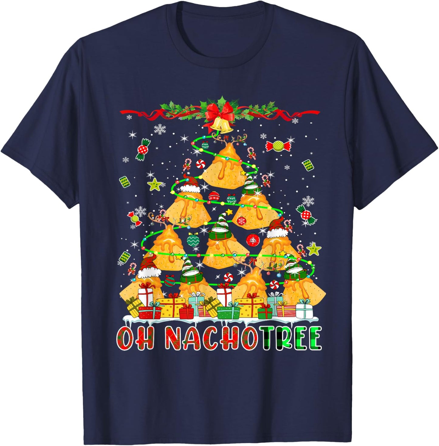 Nacho Christmas Tree Santa Reindeer Elf Mexican Nachos Lover T-Shirt - T-Shirt | Navy