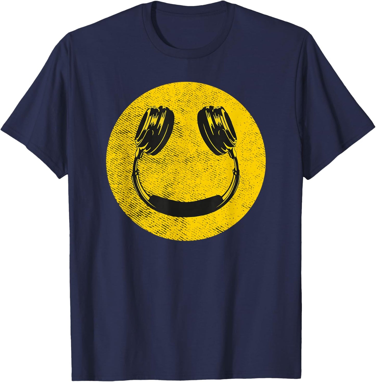 Funny Smile Music Face Headphones 90s Men Women Kids Vintage T-Shirt - T-Shirt | Navy