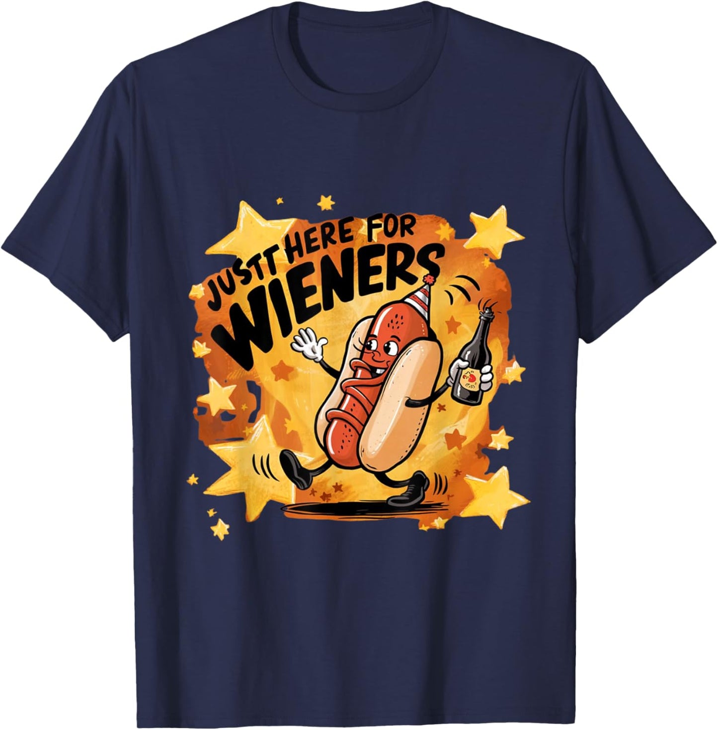 Retro Just Here For The Wieners 4th of July Funny Hotdog Men Women T-Shirt - T-Shirt | Navy