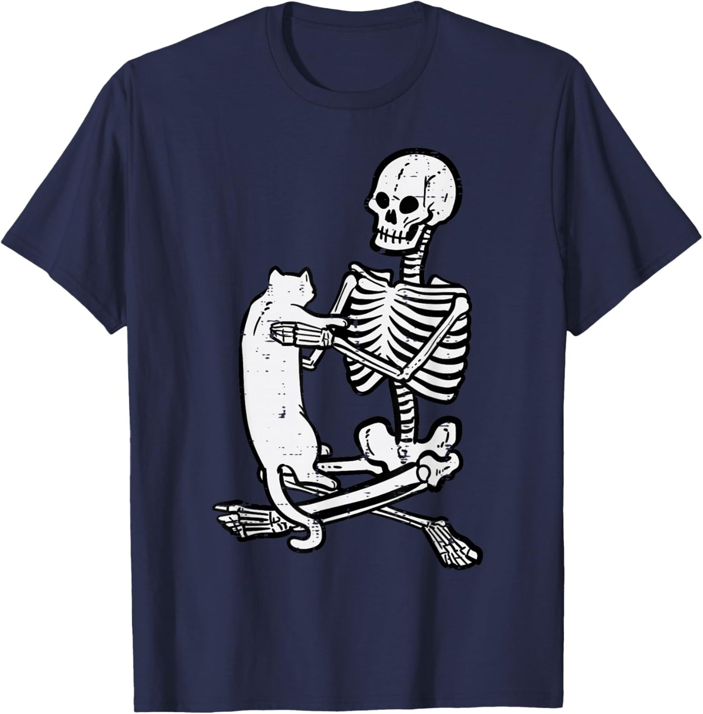 Skeleton Holding Cat Vintage Goth Halloween Men Women Kids T-Shirt - T-Shirt | Navy