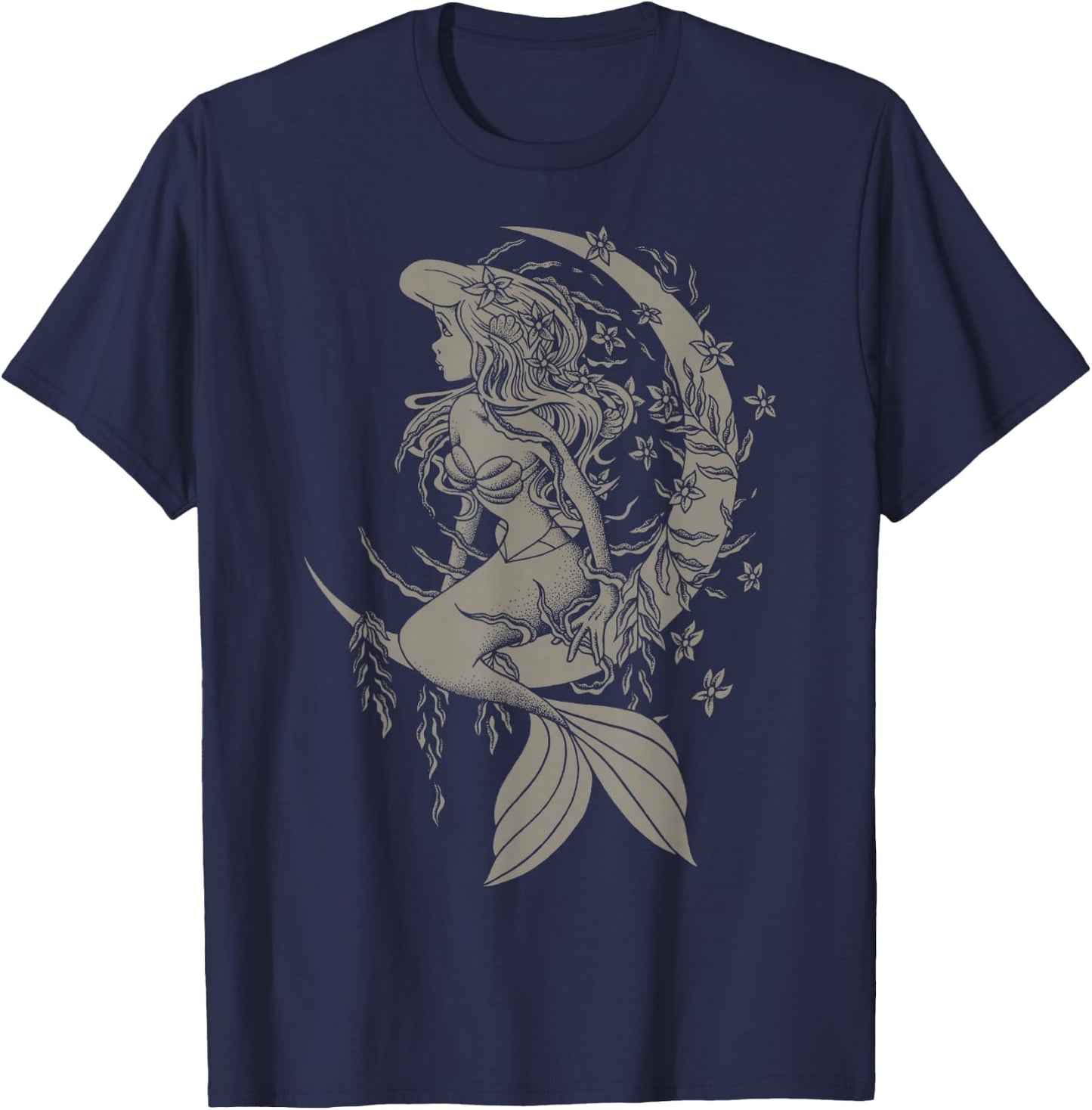 Disney Little Mermaid Ariel Tattoo Style Portrait T-Shirt - T-Shirt | Navy