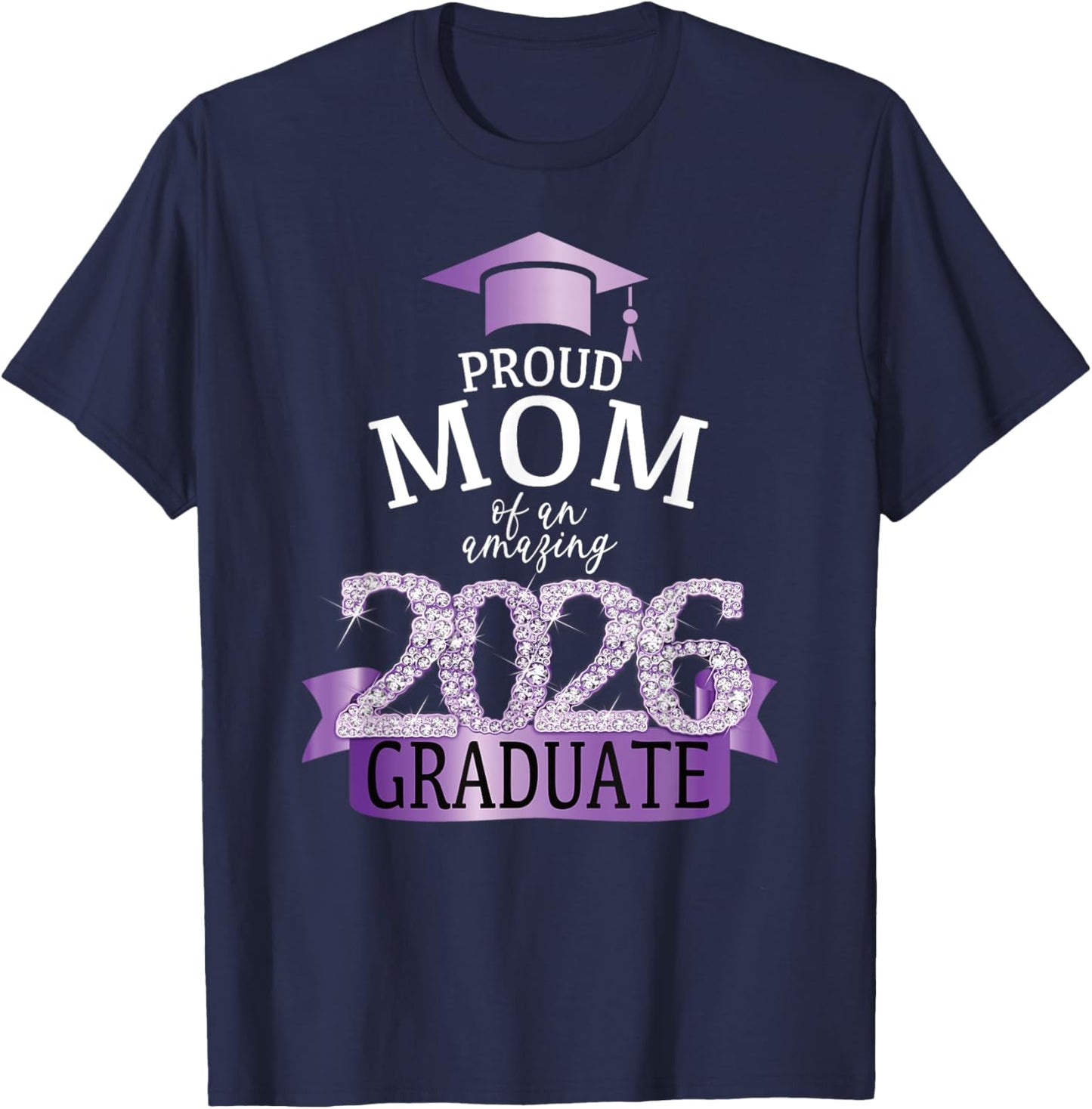 2026 Mom Of The Graduate Purple Diploma Celebration Decor T-Shirt - T-Shirt | Navy