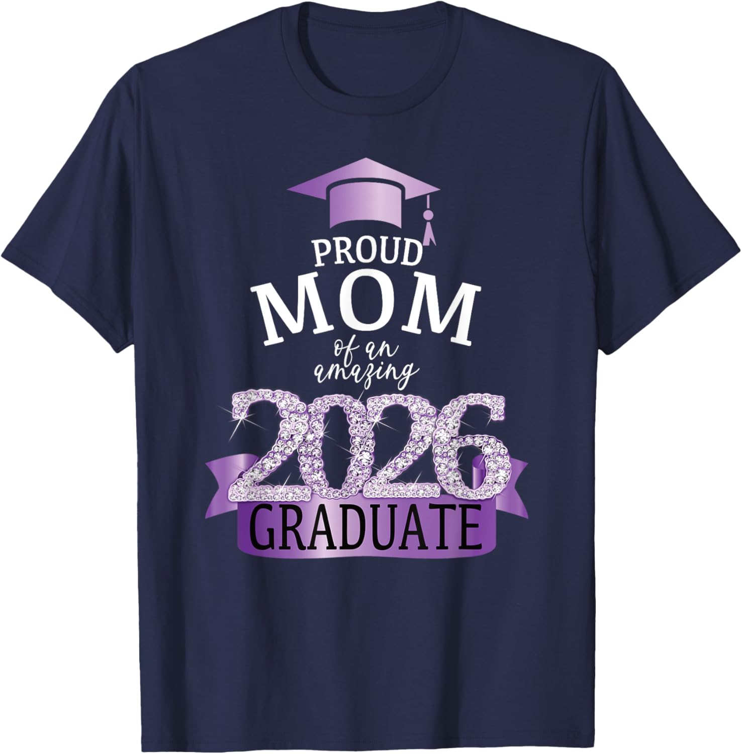 2026 Mom Of The Graduate Purple Diploma Celebration Decor T-Shirt - T-Shirt | Navy