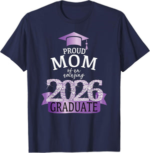 2026 Mom Of The Graduate Purple Diploma Celebration Decor T-Shirt - T-Shirt | Navy