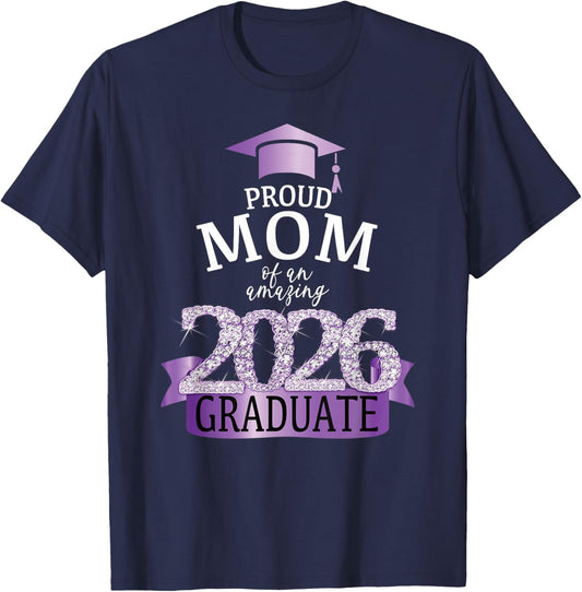 2026 Mom Of The Graduate Purple Diploma Celebration Decor T-Shirt - T-Shirt | Navy