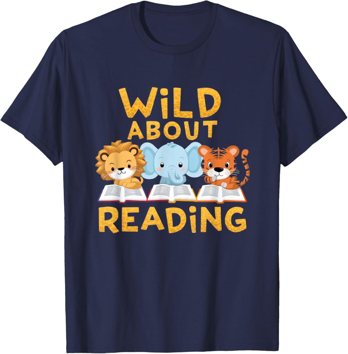 Wild About Reading Cute Animal Book Lover Kids T-Shirt - T-Shirt | Navy