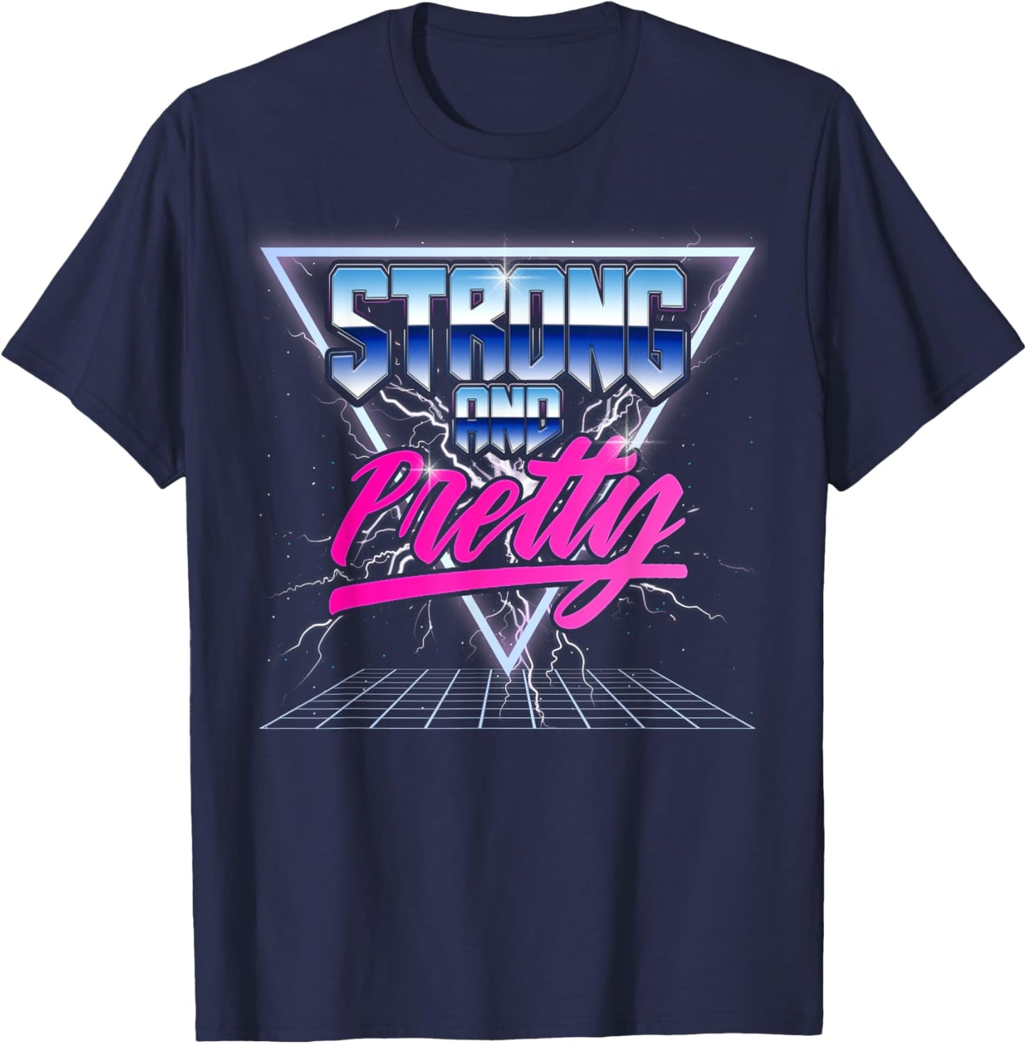 Strong and Pretty 90s 80s Vaporwave Bodybuilding Gym Men T-Shirt - T-Shirt | Navy