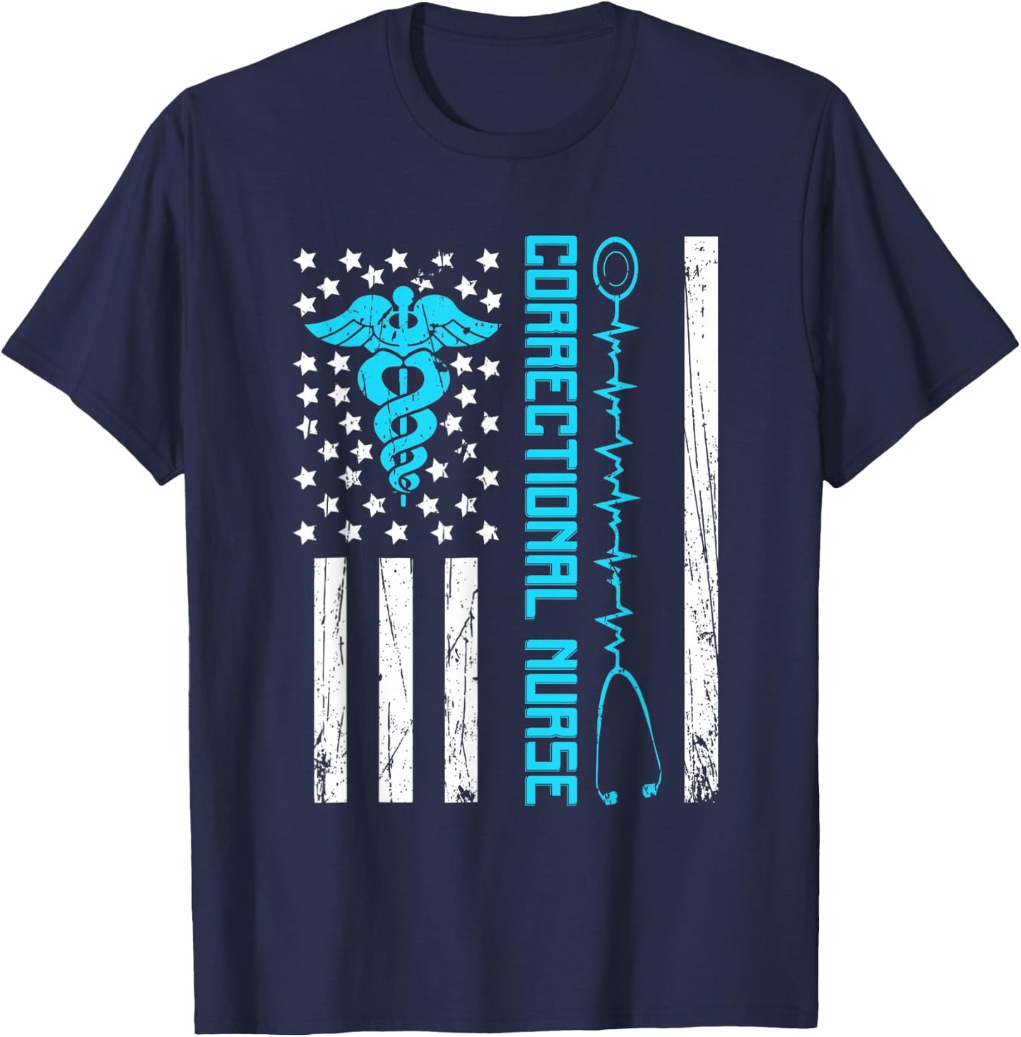 Cute Correctional Nurse Us Flag Nursing Healthcare Nurses T-Shirt - T-Shirt | Navy