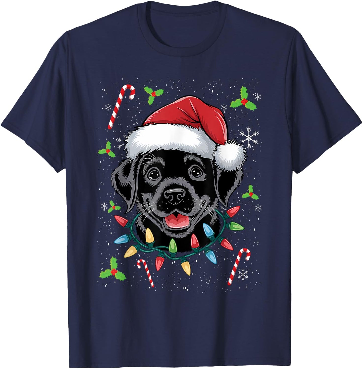Black Lab Labrador Christmas Tree Light Pajama Dog Xmas Men Women Kids T-Shirt - T-Shirt | Navy