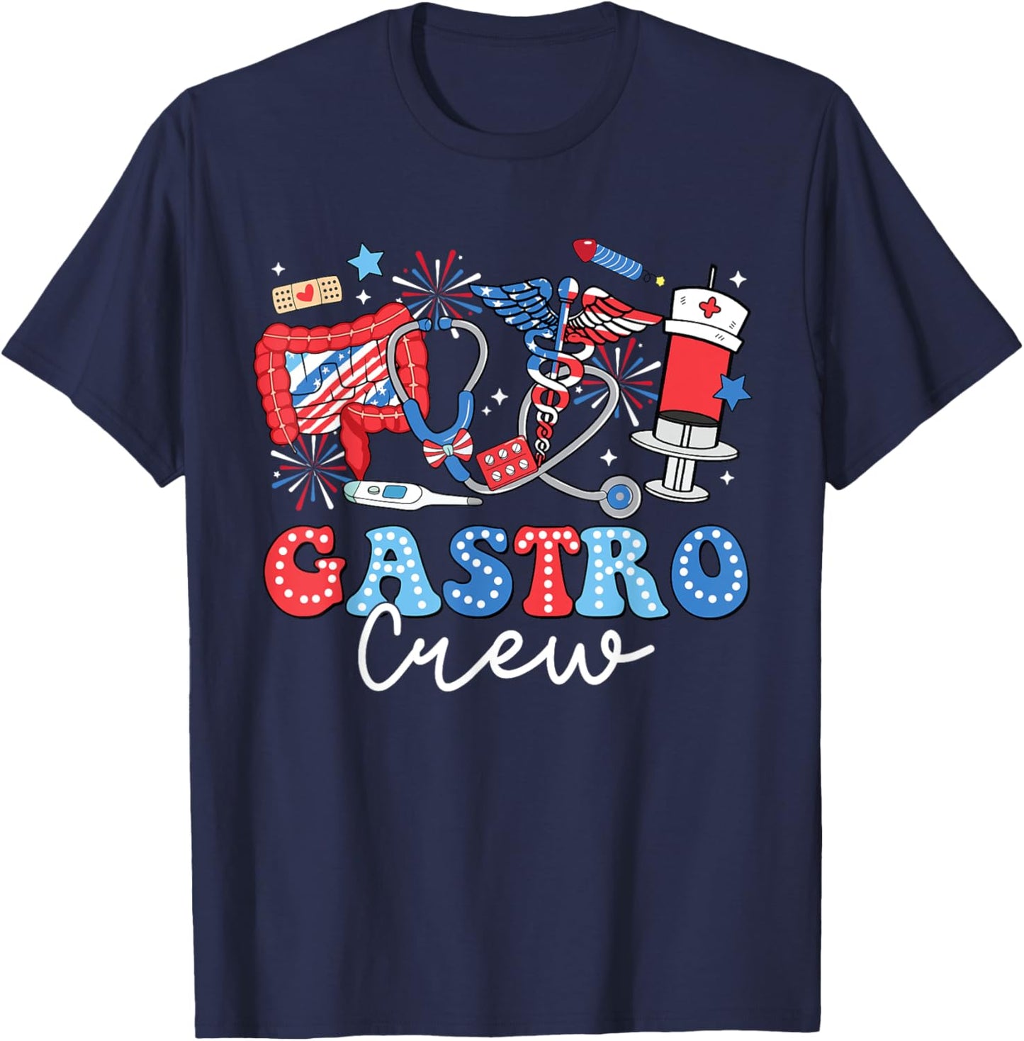 Groovy Gastro Crew Gastro Nurse USA Flag 4th Of July Men T-Shirt - T-Shirt | Navy