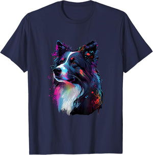 Border Collie Lovers Colorful Pop Art Border Collie T-Shirt - T-Shirt | Navy