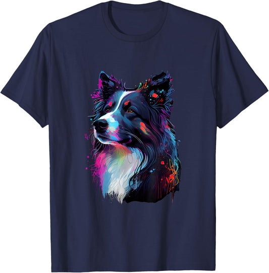 Border Collie Lovers Colorful Pop Art Border Collie T-Shirt - T-Shirt | Navy