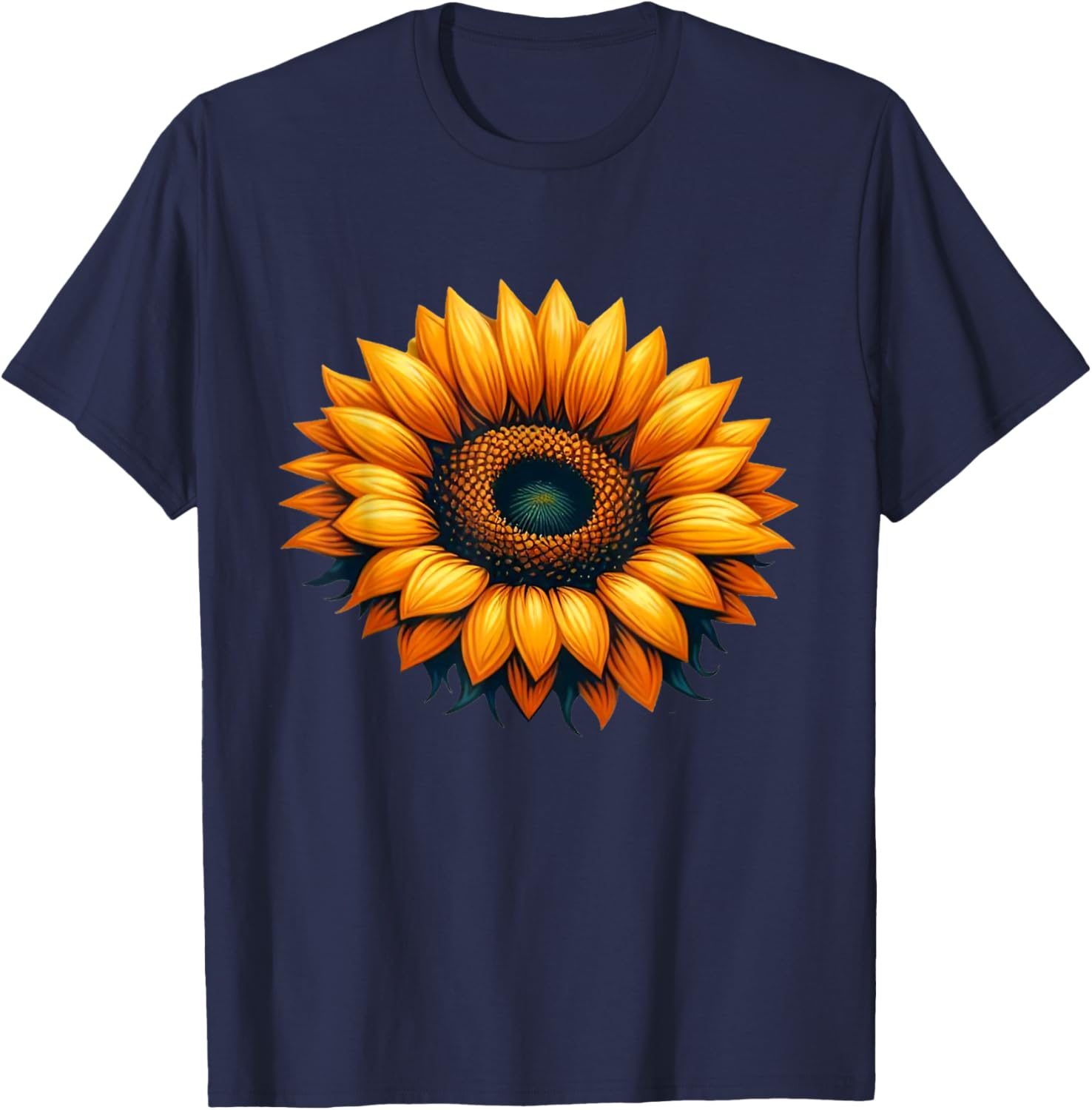 Elegance Sunflower Serenade Vintage Blossom T-Shirt - T-Shirt | Navy