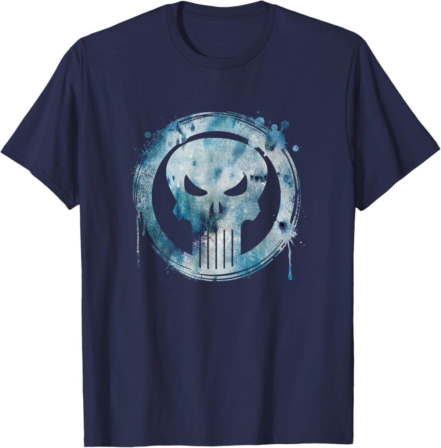 Marvel Punisher Paint Drip Skull Vintage Circle Logo T-Shirt - T-Shirt | Navy