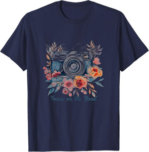 Photographer Focus On The Good Camera Flowers Photography T-Shirt - T-Shirt | Navy