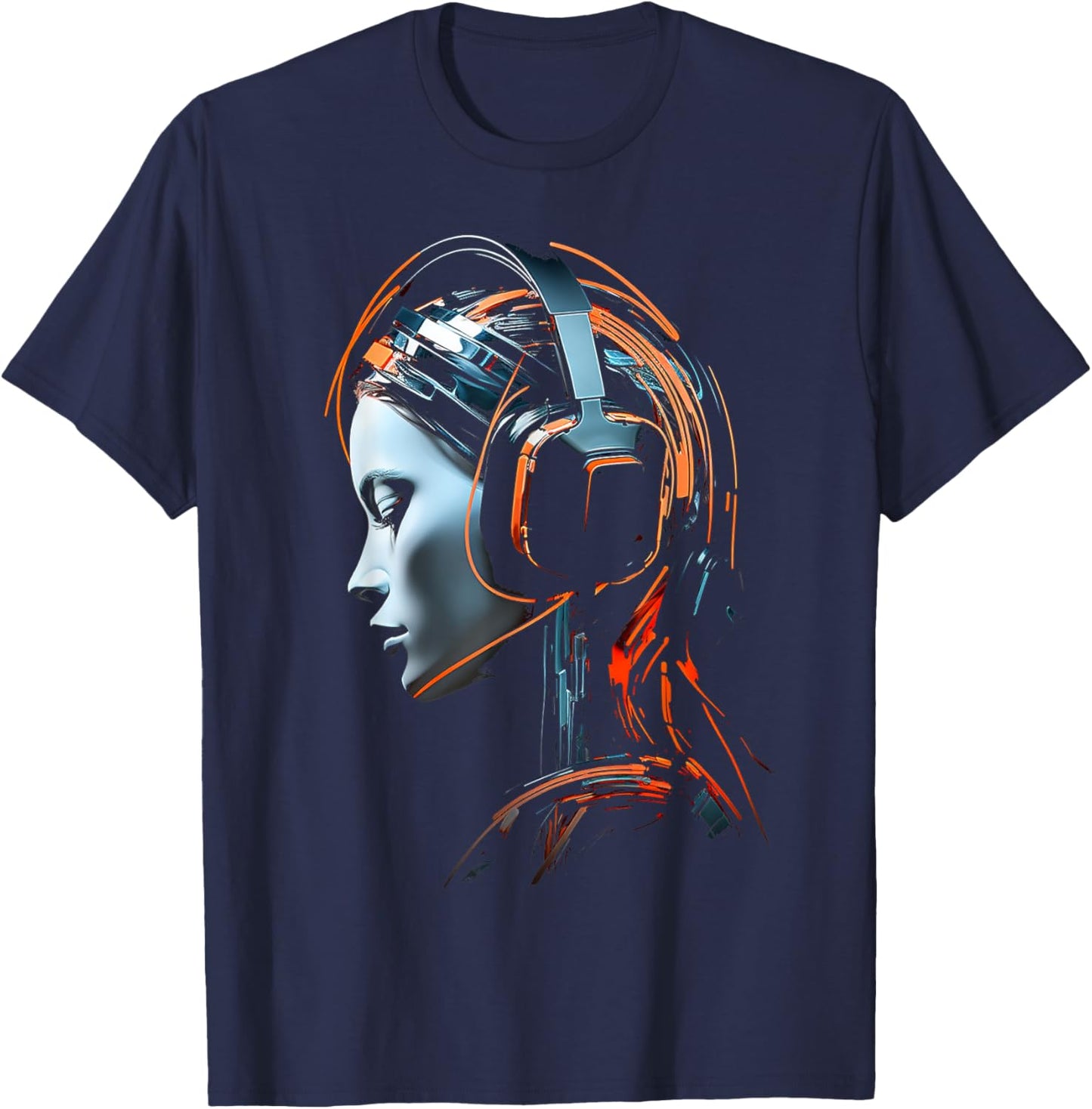 Women Headphones Abstract Art Graphic Artwork Women T-Shirt - T-Shirt | Navy