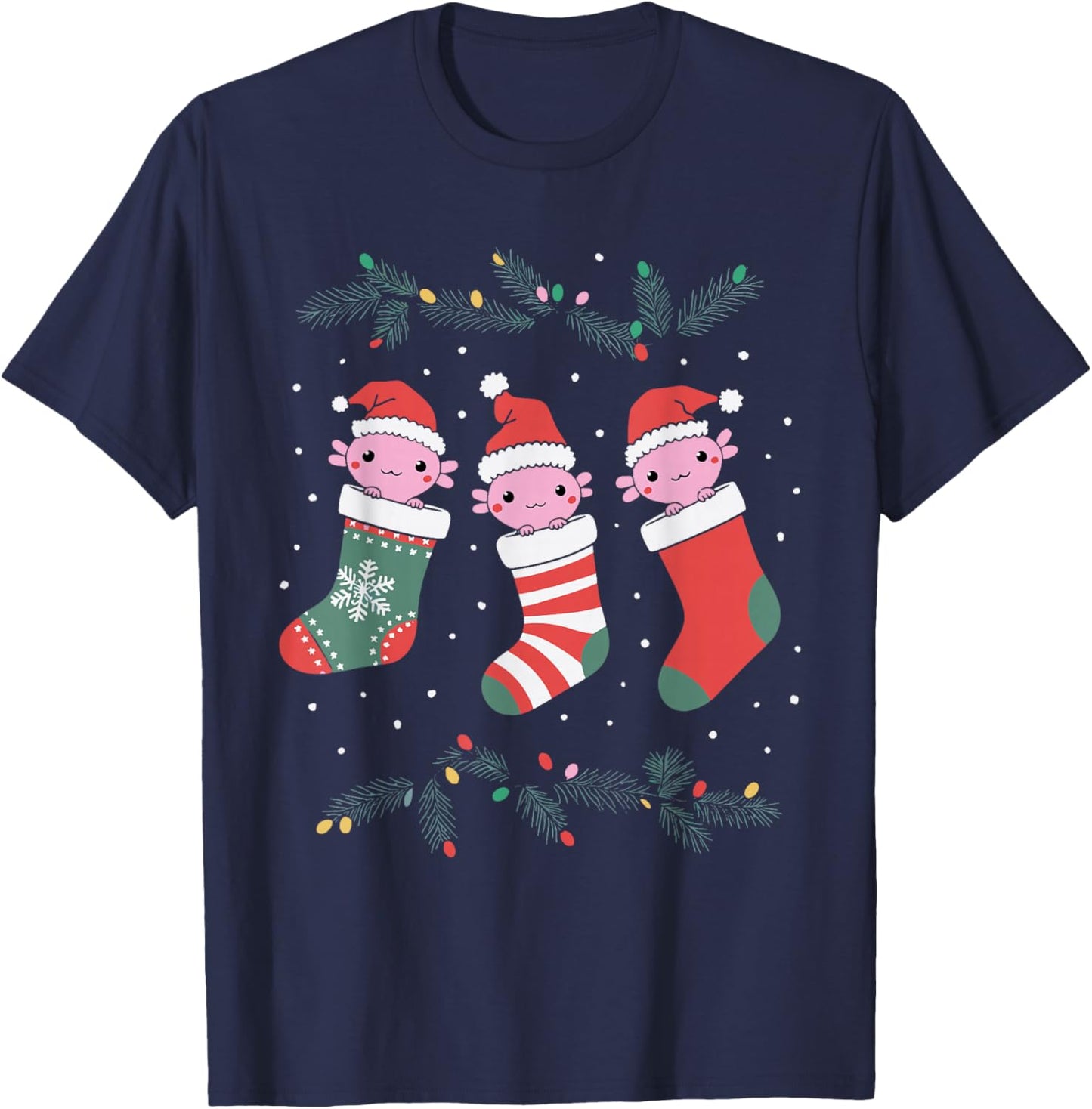 Adults -Kids Axolotl Christmas Black Small T-Shirt - T-Shirt | Navy