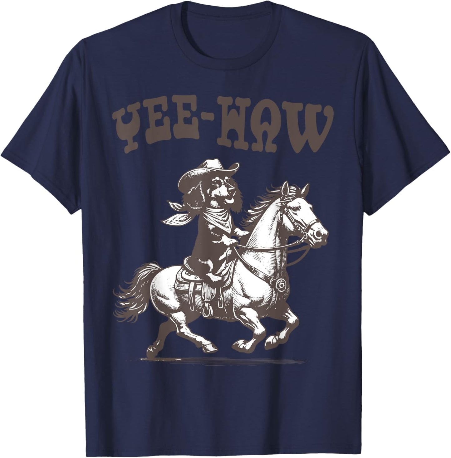 Retro 90s Cowboy Dachshund Riding A Horse Western Funny T-Shirt - T-Shirt | Navy