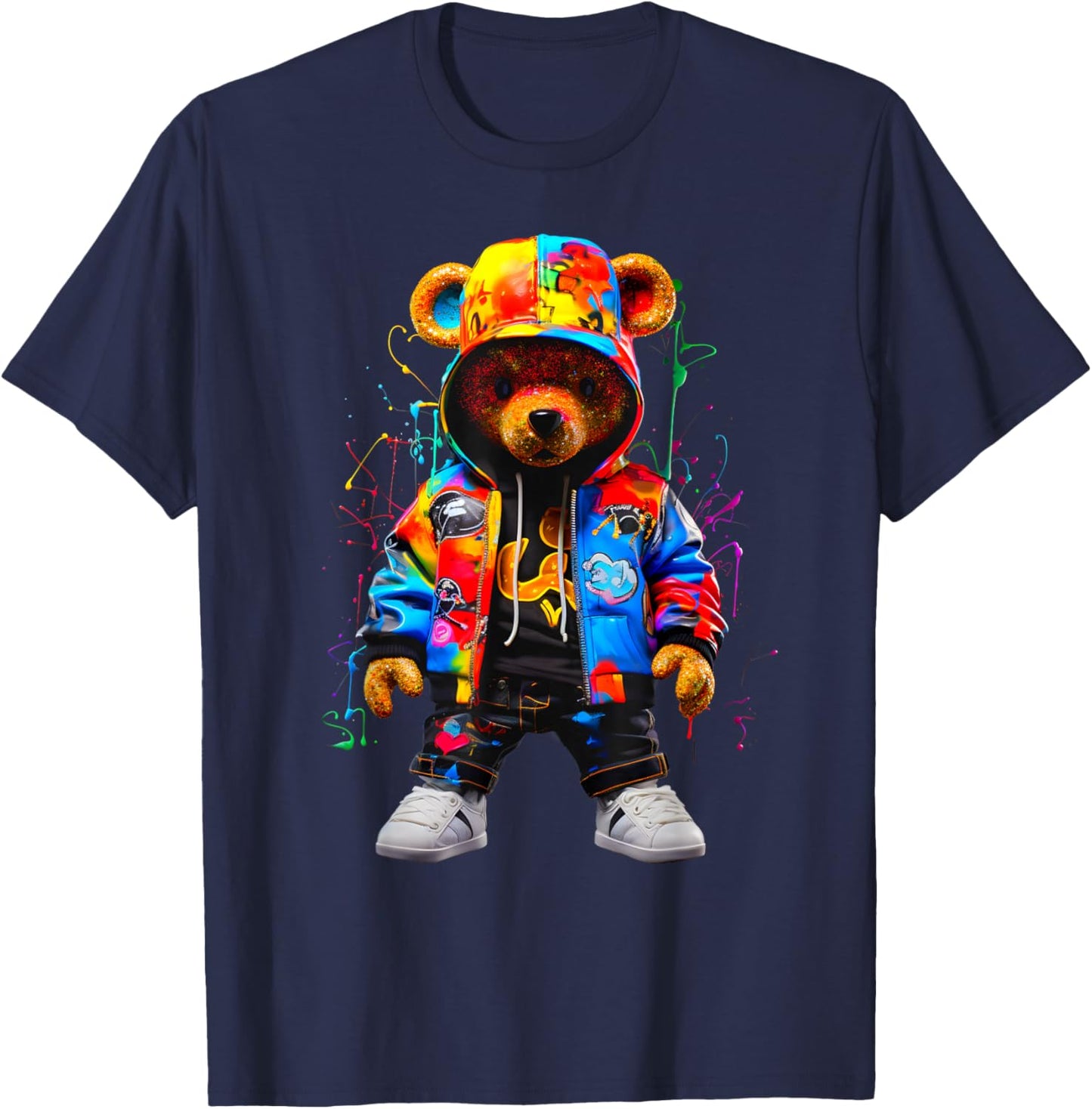Hip-Hop Teddy-Bear Colorful Teddybear with Graphic T-Shirt - T-Shirt | Navy