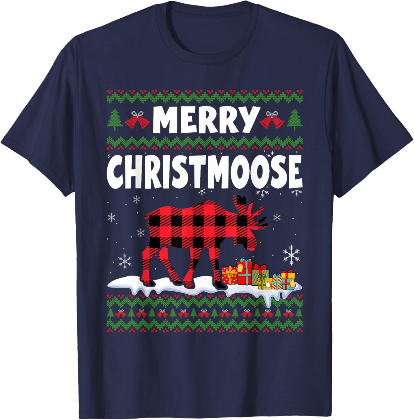 Merry Christmoose Christmas Moose Lover Xmas Holiday T-Shirt - T-Shirt | Navy