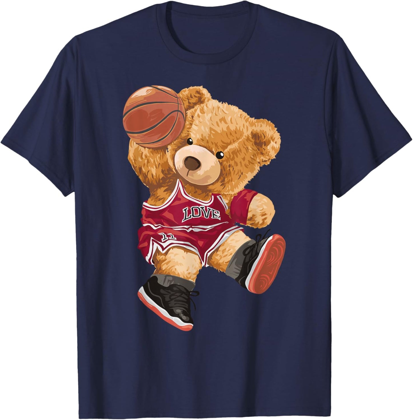 Cute Teddy Bear Playing Basketball Small T-Shirt - T-Shirt | Navy