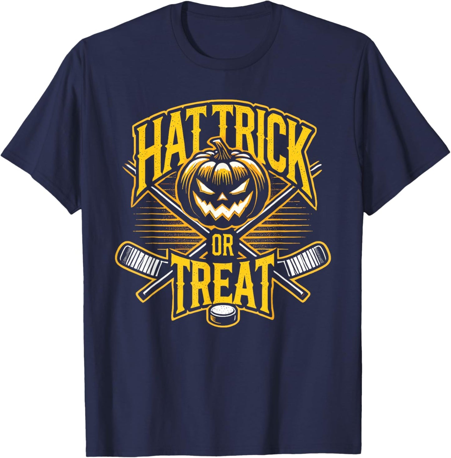 Hat Trick Or Treat Ice Hockey Halloween Fun T-Shirt - T-Shirt | Navy
